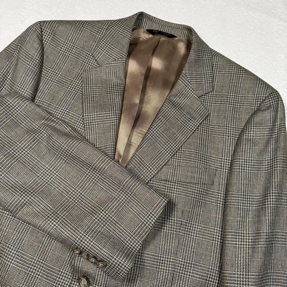 Jos A Bank Sport Coat Mens 42L Brown Gray Plaid Silk Wool Blazer‎ Jacket Classic
